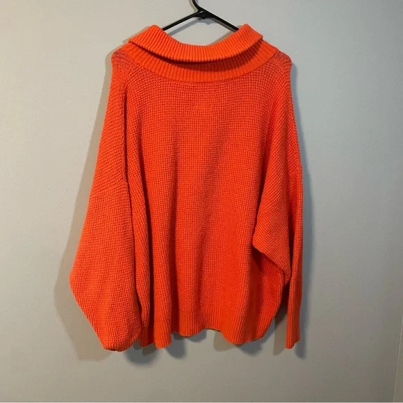 Aerie CozyUp Waffle Quarter Zip Sweater Bold Starburst Red/Orange Women’s XL - Picture 5 of 8